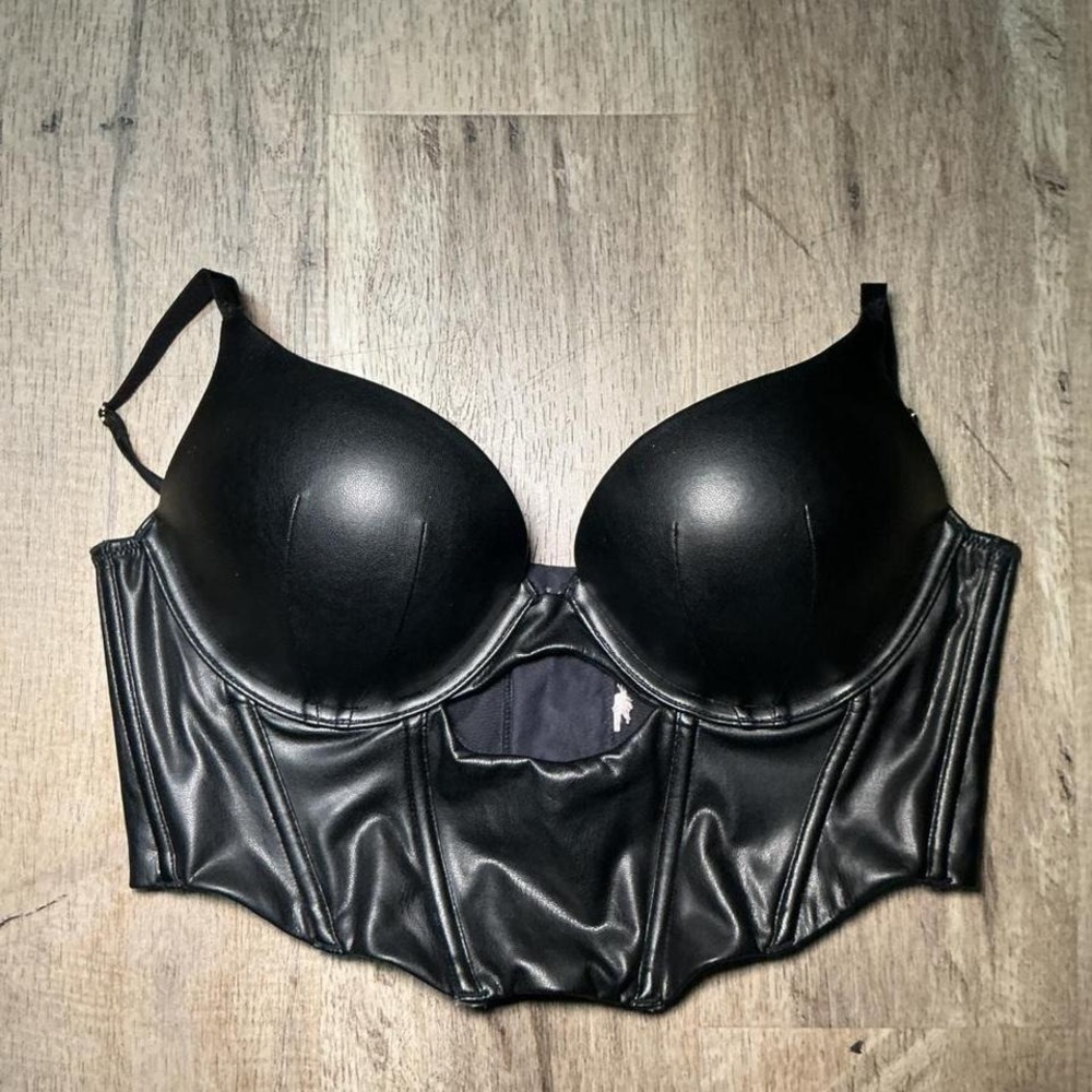 Black leather corset top with adjustable straps